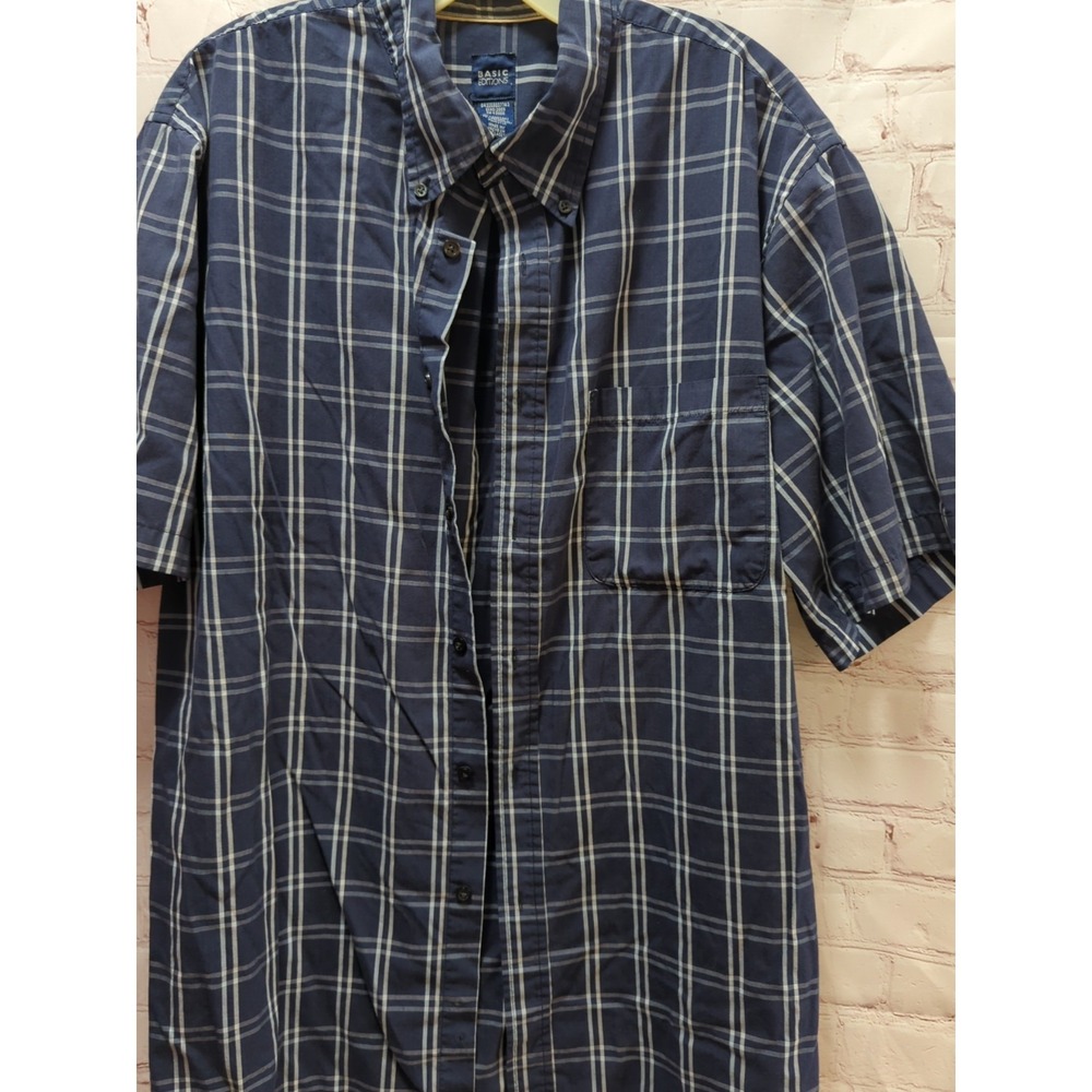 Basic Editions XL men button front plaid 4 shirts black blue orange short sleeve - Picture 13 of 15